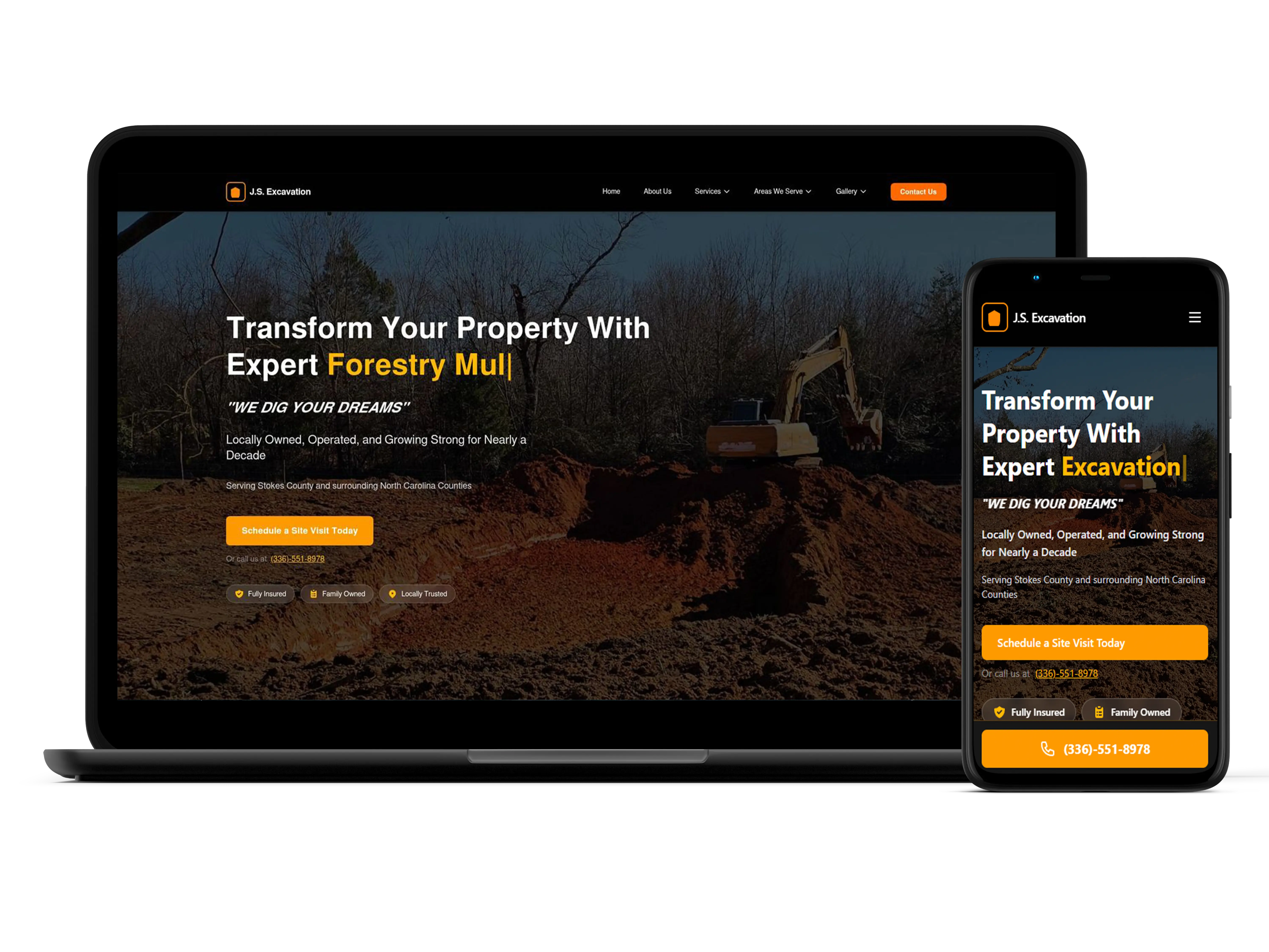 Contractor website design example for excavation company